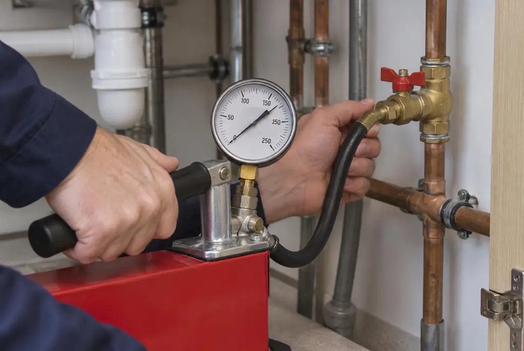 Lekdetectie Urk – druktest op een waterleiding met een manometer